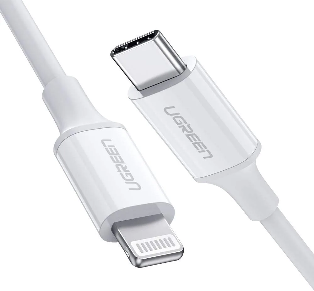 UGREEN USB-C TO LIGHTNING M/M CABLE RUBBER SHELL 1M (WHITE)